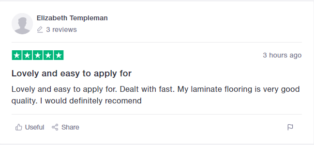 Screenshot of Trustpilot review of customer who loves their laminate flooring.